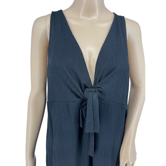 Zara sleeveless shift dress cover up Large deep v neck with tie black - Picture 2 of 10